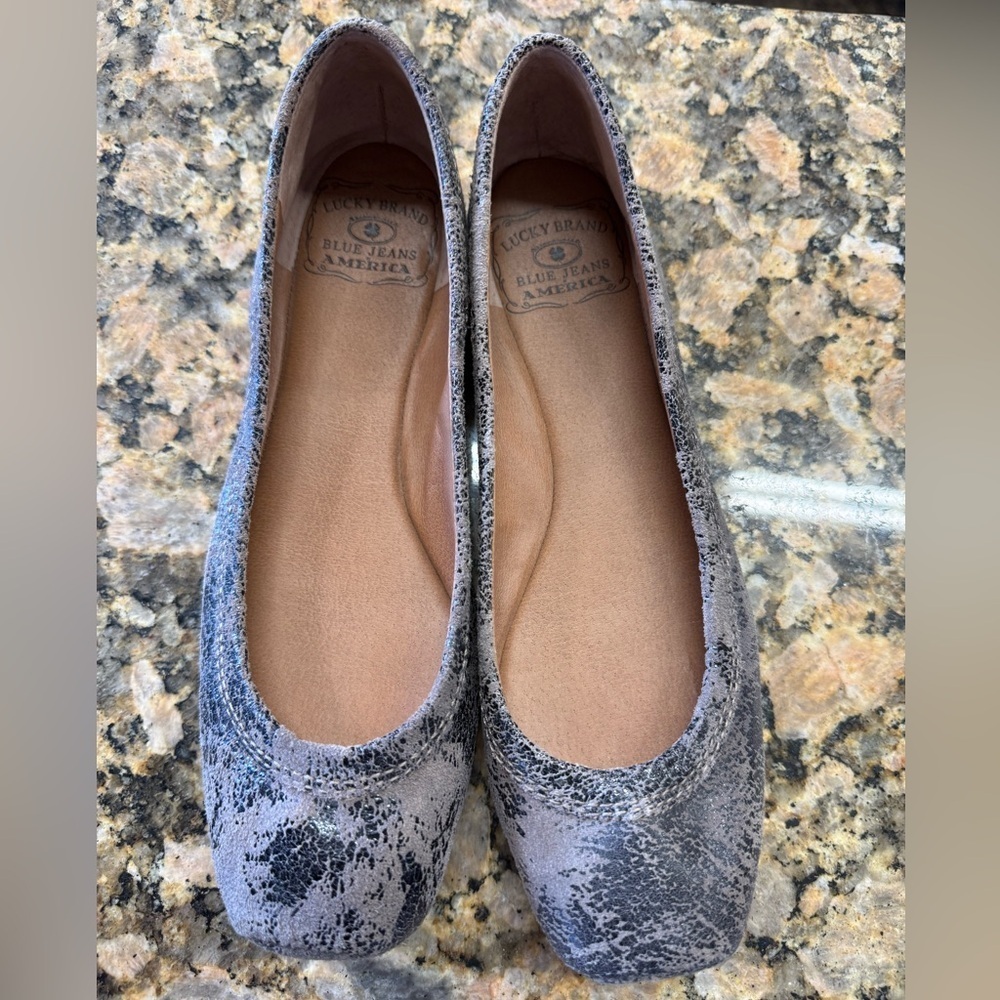 Lucky Brand LK Santana Leather Ballet Flats Size 6 Gray Crackle